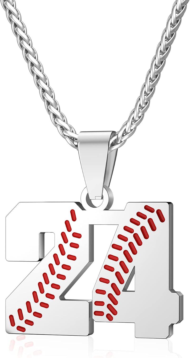 Wikavanli Personalized Baseball Jersey Number 00-99 Necklace - Stainless Steel Baseball Chain Pendant Necklace - Team Jewelry Gift for Boys, Girls, Men, Women - Image 1